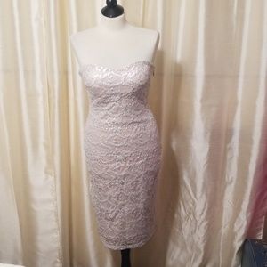 BeBe Silver and Nude lace midi dress size Medium